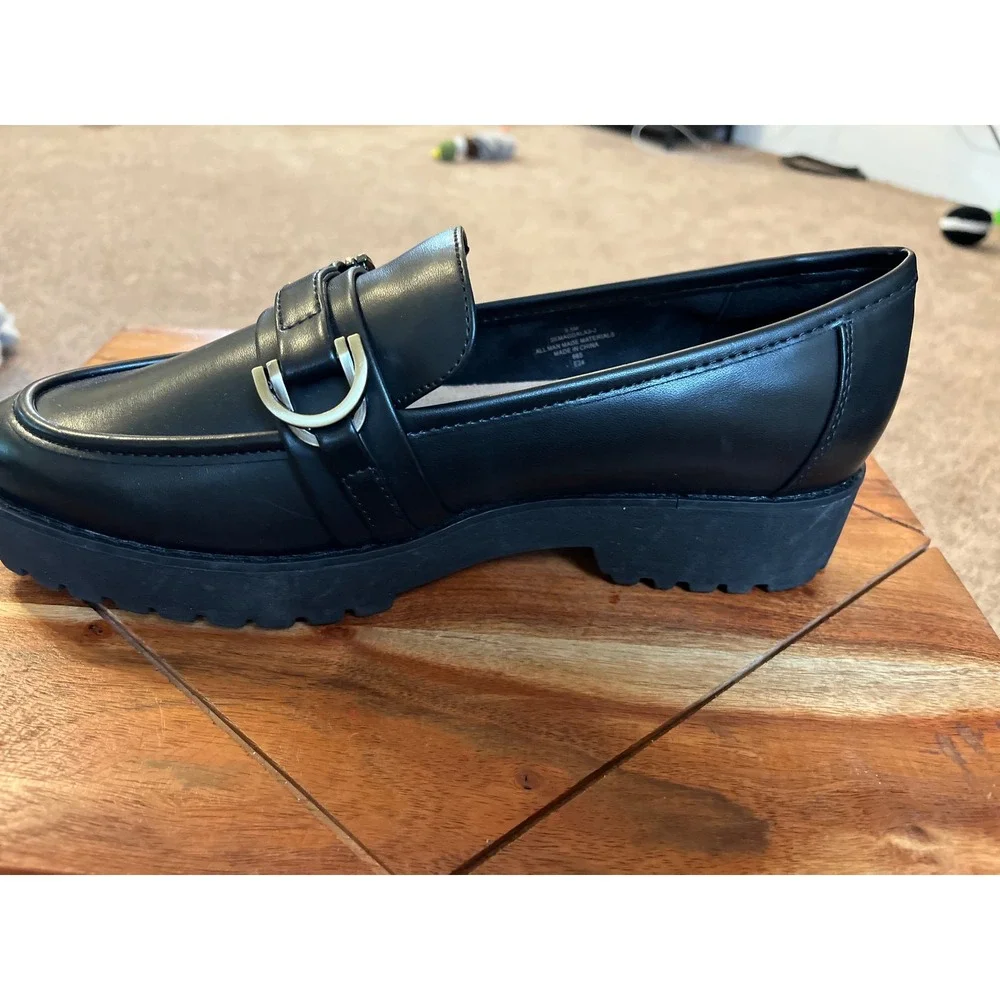 Easy Spirit Womens Black Lug Sole Loafers Metallic Strap Shoes‎ 9.5M